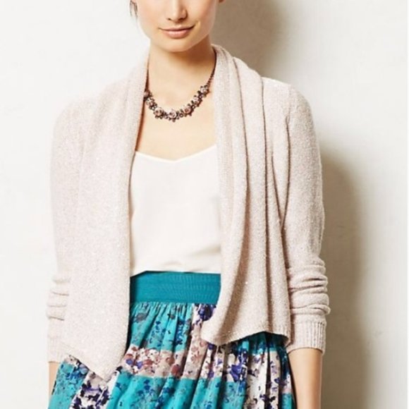 Anthropologie Sweaters - Anthropologie Knitted Knotted Pink Sequin Cardigan sweater women’s M